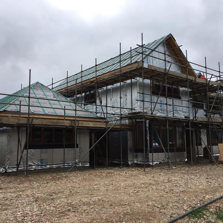 Timber frame house under construction