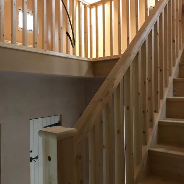 Solid wood stairs with a natural finish